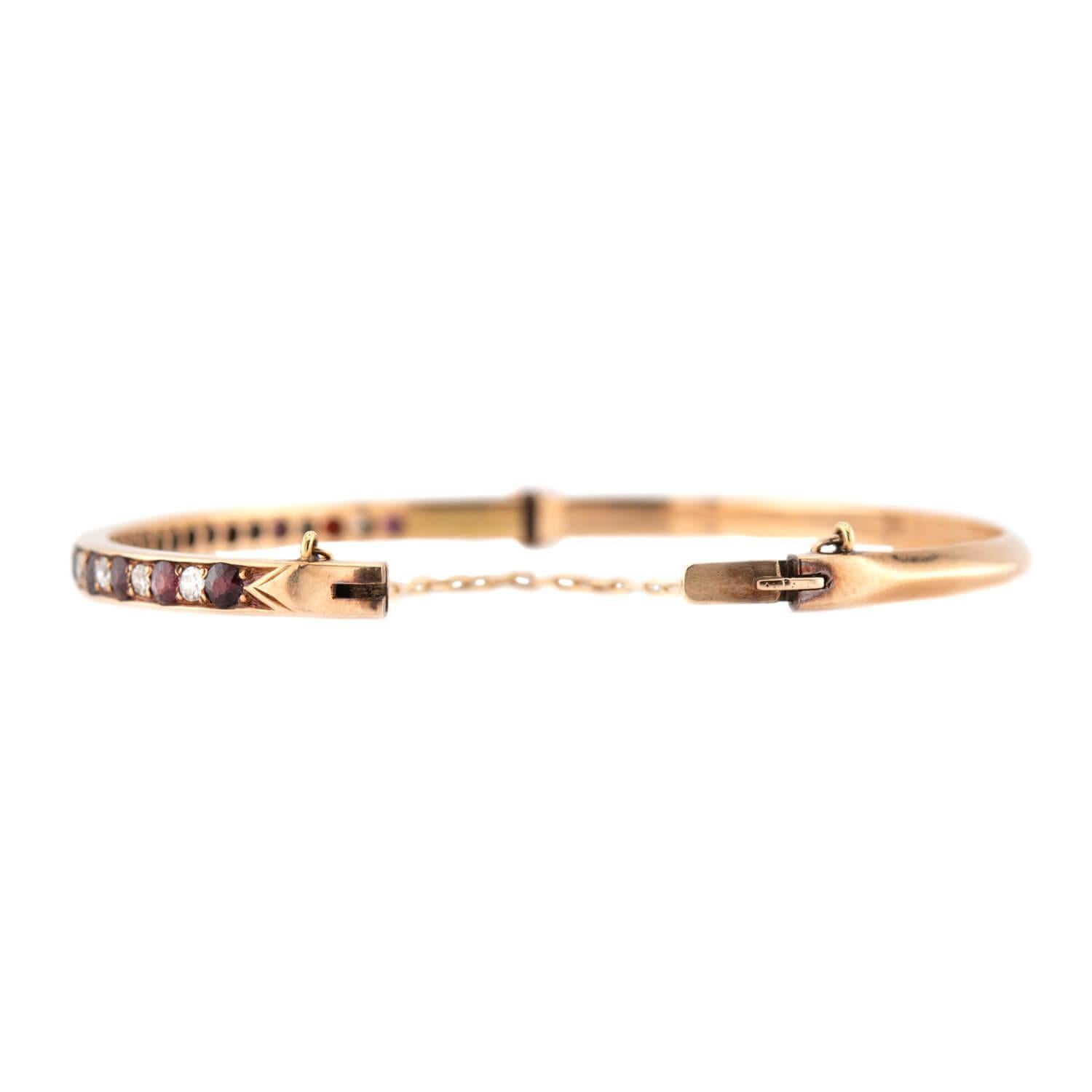 Victorian 14k Diamond and Garnet Bangle For Sale 1