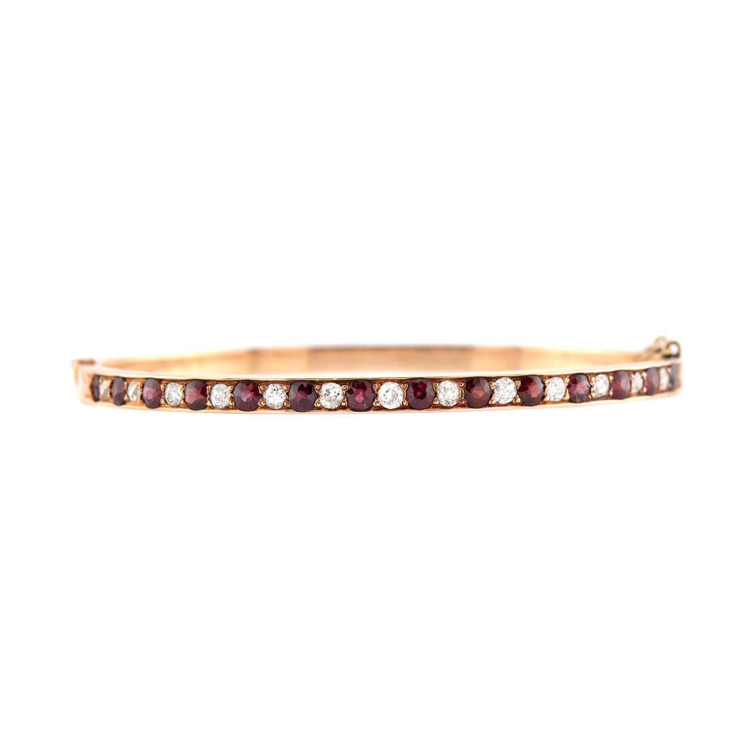 Victorian 14k Diamond and Garnet Bangle For Sale