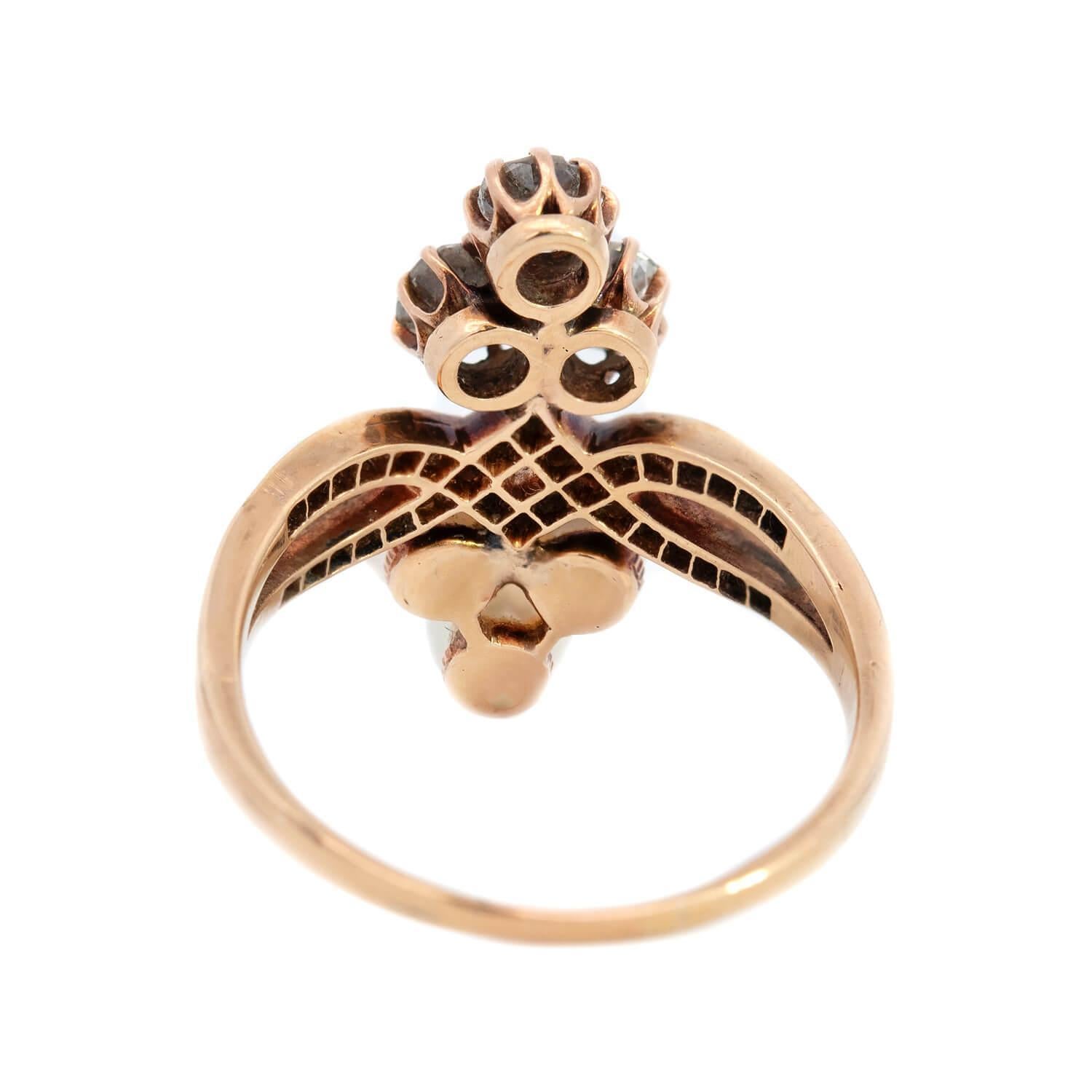 Women's or Men's Victorian 14k Diamond and Pearl Trefoil Ring For Sale