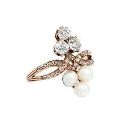 Victorian 14k Diamond and Pearl Trefoil Ring