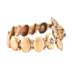 Victorian 14k Diamond and Ruby Lion Button Bracelet