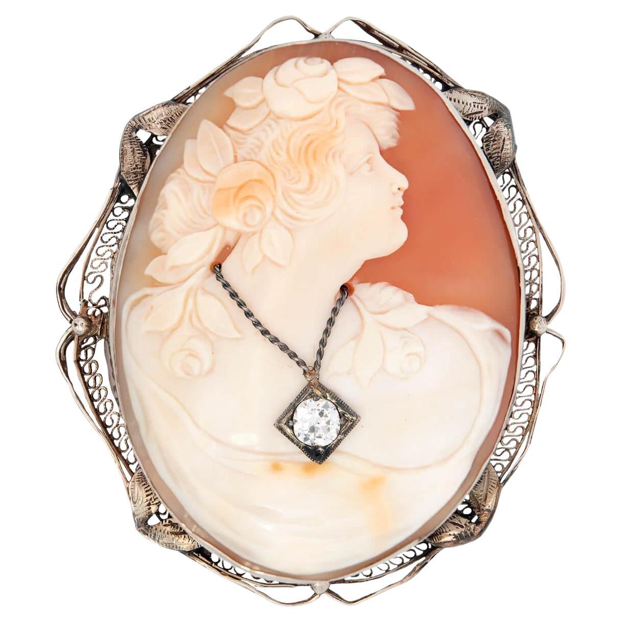 Victorian 14k Diamond Cameo Pin/Pendant
