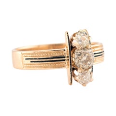 Victorian 14k Diamond & Enamel Navette Ring