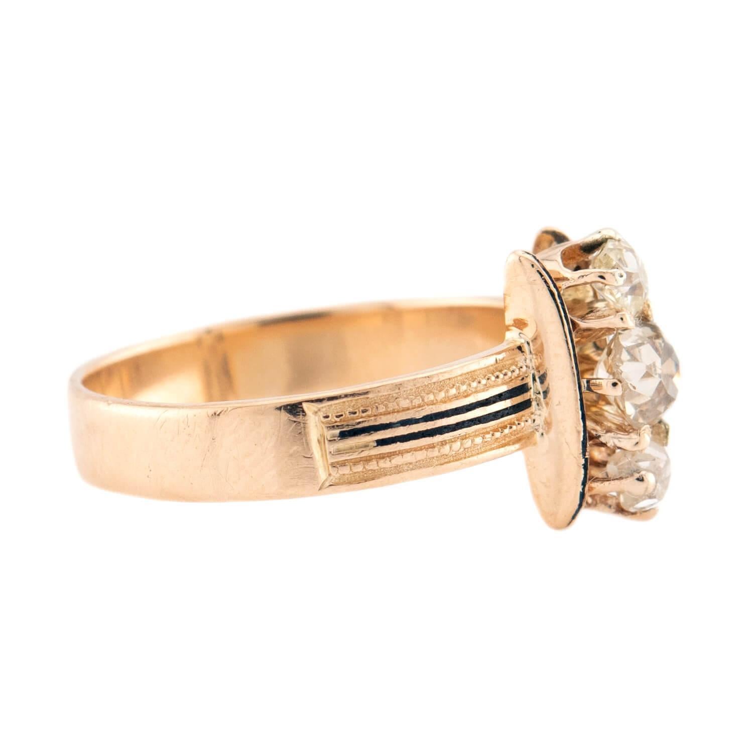 Viktorianischer 14k Diamant & Emaille Navette Ring (Kissenschliff) im Angebot