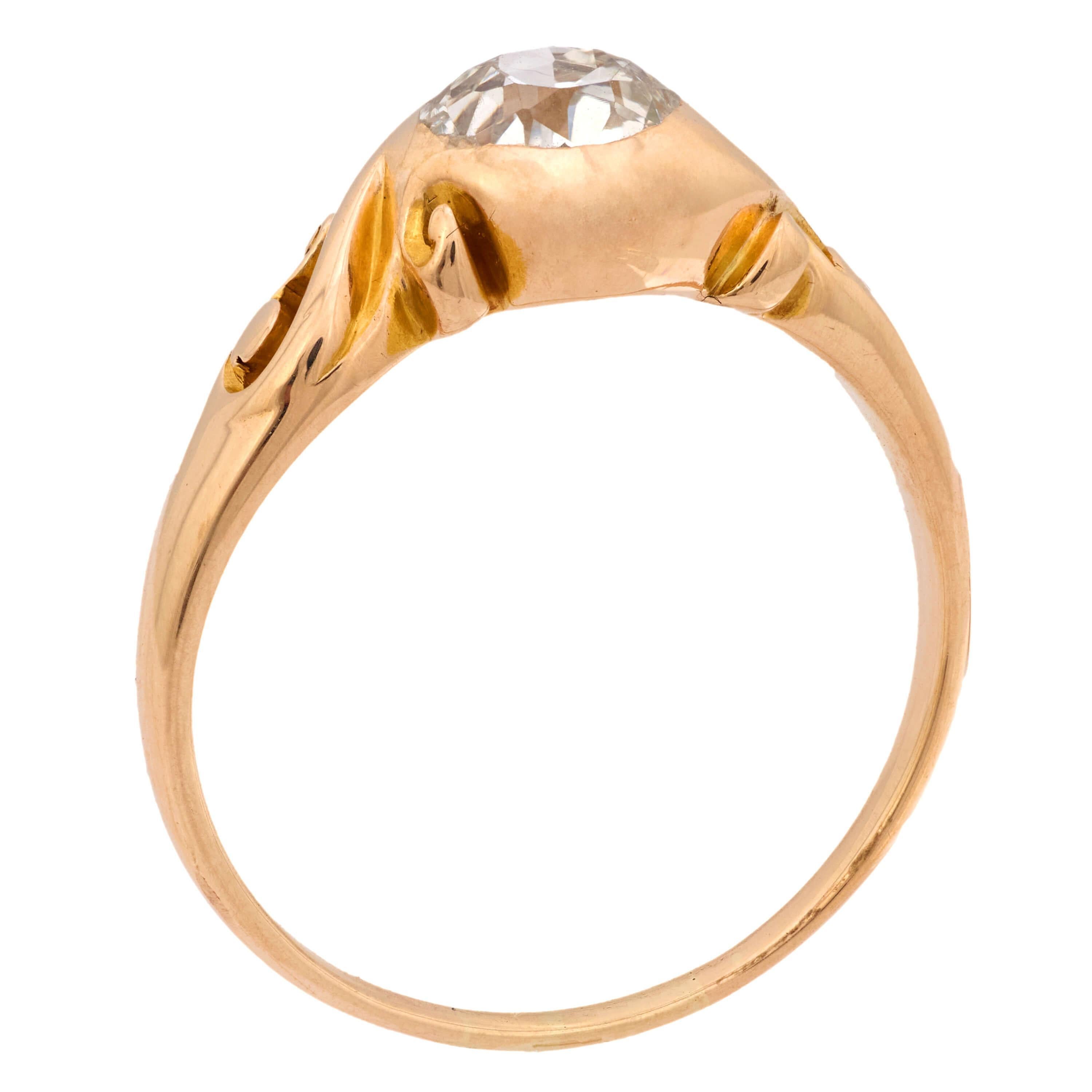 Taglio vecchia miniera Anello di fidanzamento vittoriano con diamante 14k 1,35ct in vendita