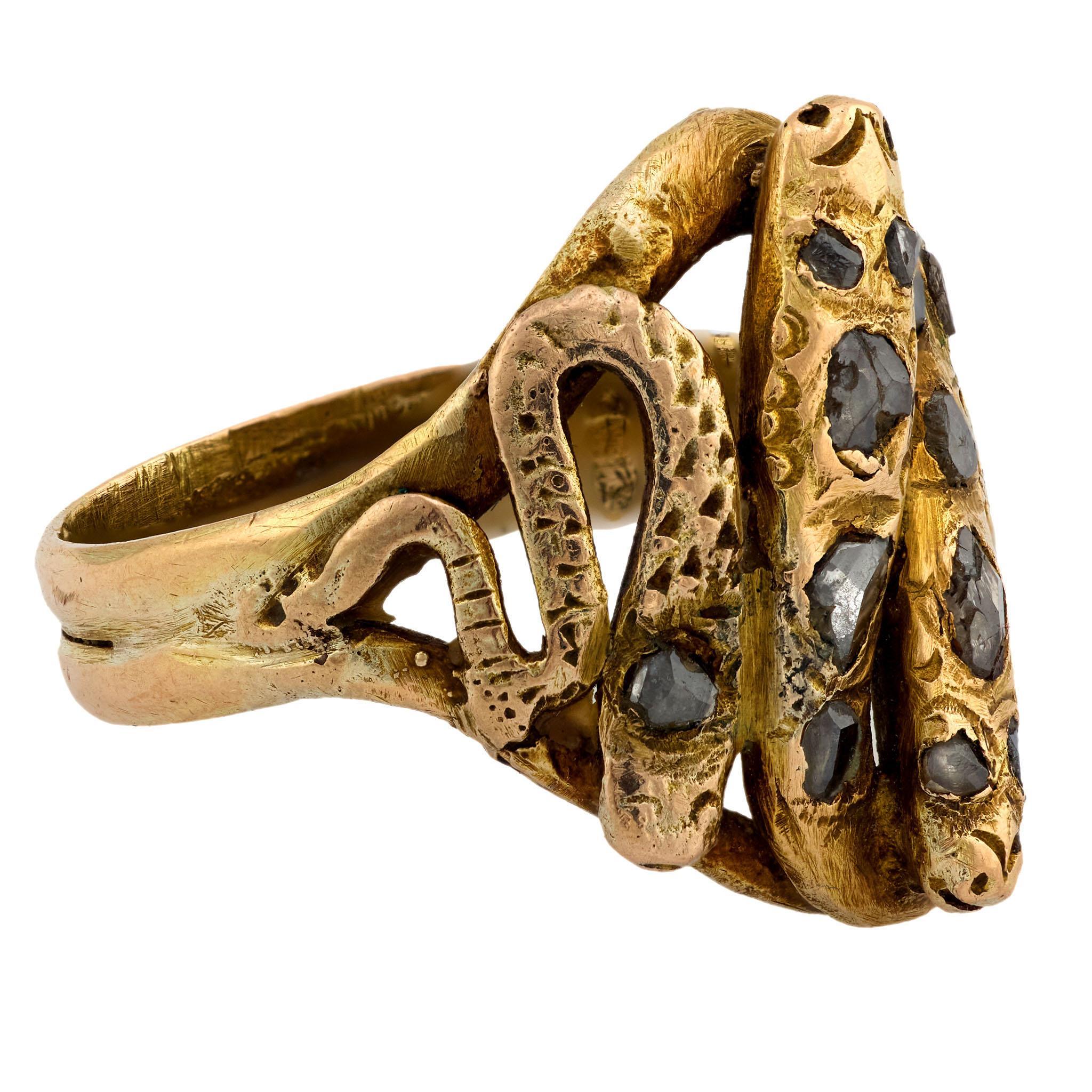 Rose Cut Victorian 14k Diamond Snake Ring For Sale