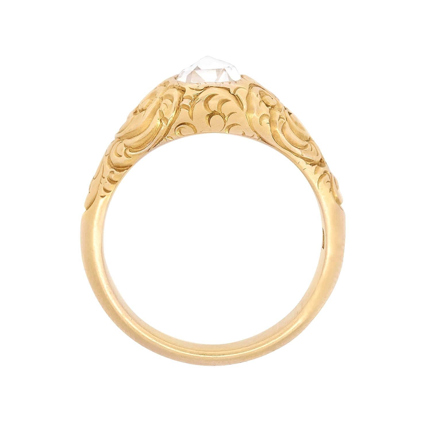 Taglio a rosa Anello di fidanzamento vittoriano 14k Dutch Rose Cut Diamond Flush Mount 0.52ct in vendita