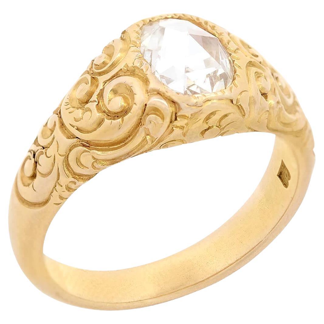 Anello di fidanzamento vittoriano 14k Dutch Rose Cut Diamond Flush Mount 0.52ct in vendita