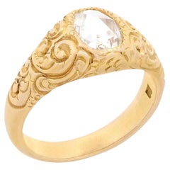 Victorian 14k Dutch Rose Cut Diamond Flush Mount Engagement Ring 0.52ct