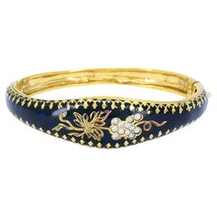 Victorian 14k Enamel Diamond Grape Motif Hinge Bracelet