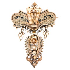 Victorian 14k Etruscan Enamel & Pearl Pin/Pendant