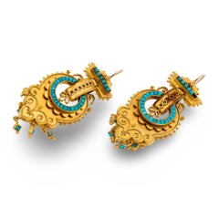 Victorian 14k Etruscan Turquoise Earrings
