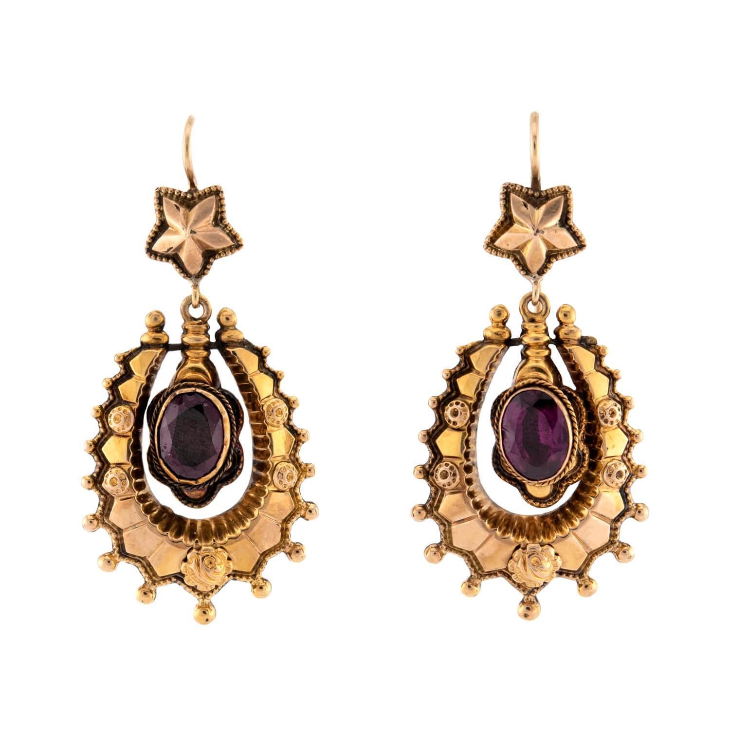 Antique Victorian Garnet Carbuncles and Pearl Gold Earrings, 19th ...