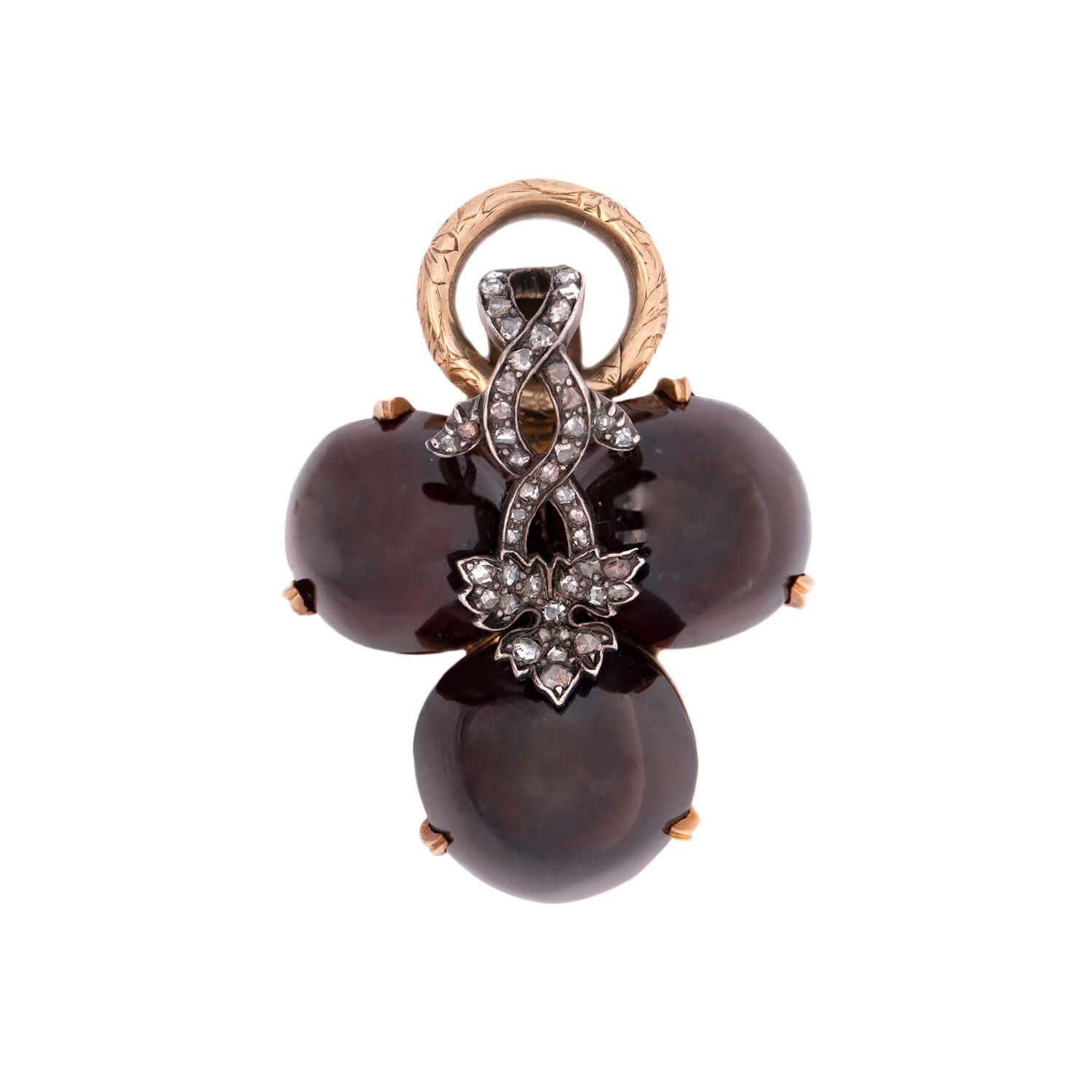 Victorian 14k Garnet Diamond Clover Pendant/ Locket In Good Condition For Sale In Narberth, PA
