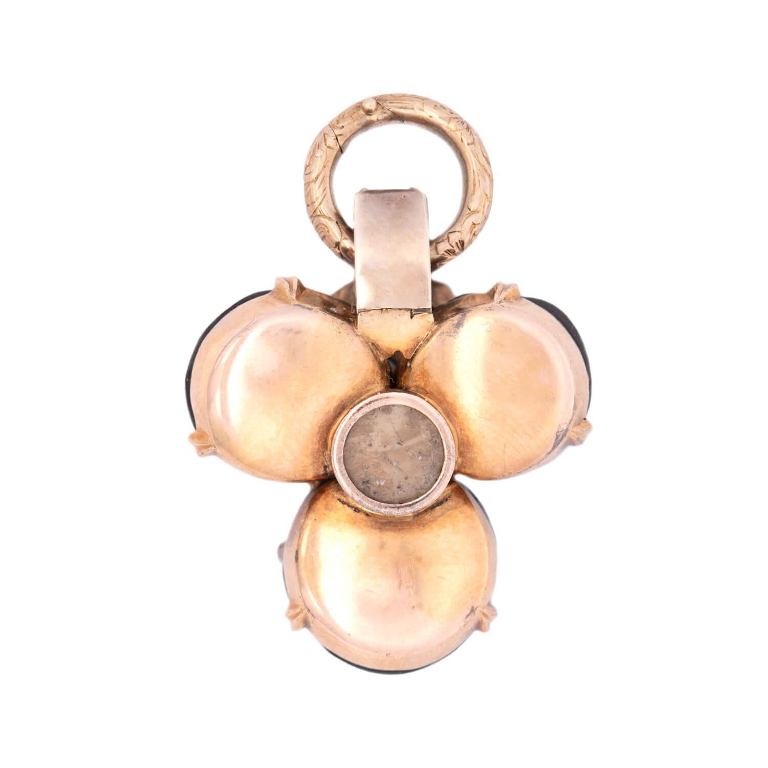 Women's or Men's Victorian 14k Garnet Diamond Clover Pendant/ Locket For Sale