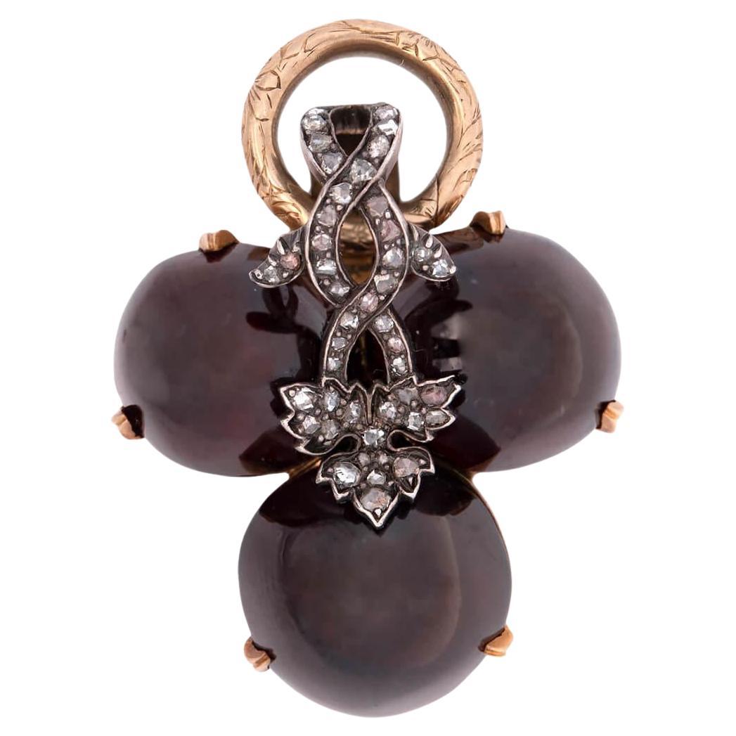 Victorian 14k Garnet Diamond Clover Pendant/ Locket For Sale