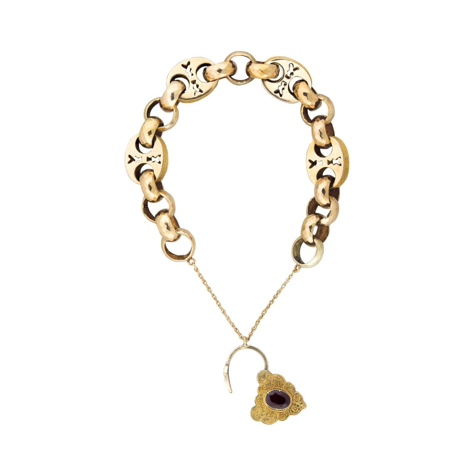 Vittoriano Bracciale vittoriano con lucchetto A Link Marin in granato 14k in vendita