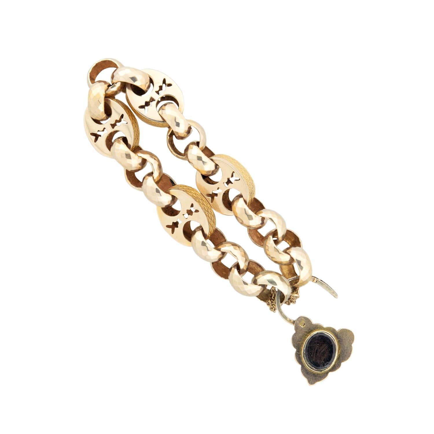 Bracciale vittoriano con lucchetto A Link Marin in granato 14k In condizioni buone in vendita a Narberth, PA