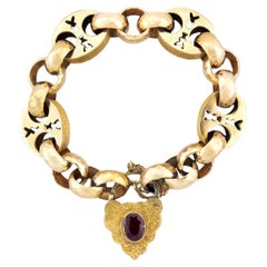 Victorian 14k Garnet Mariner Link Padlock Locket Bracelet