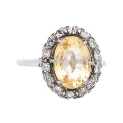 Victorian 14k GIA Sapphire and Diamond Halo Ring 3.96ct