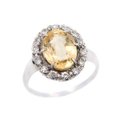 Bague victorienne 14k GIA saphir et diamant Halo 3.96ct