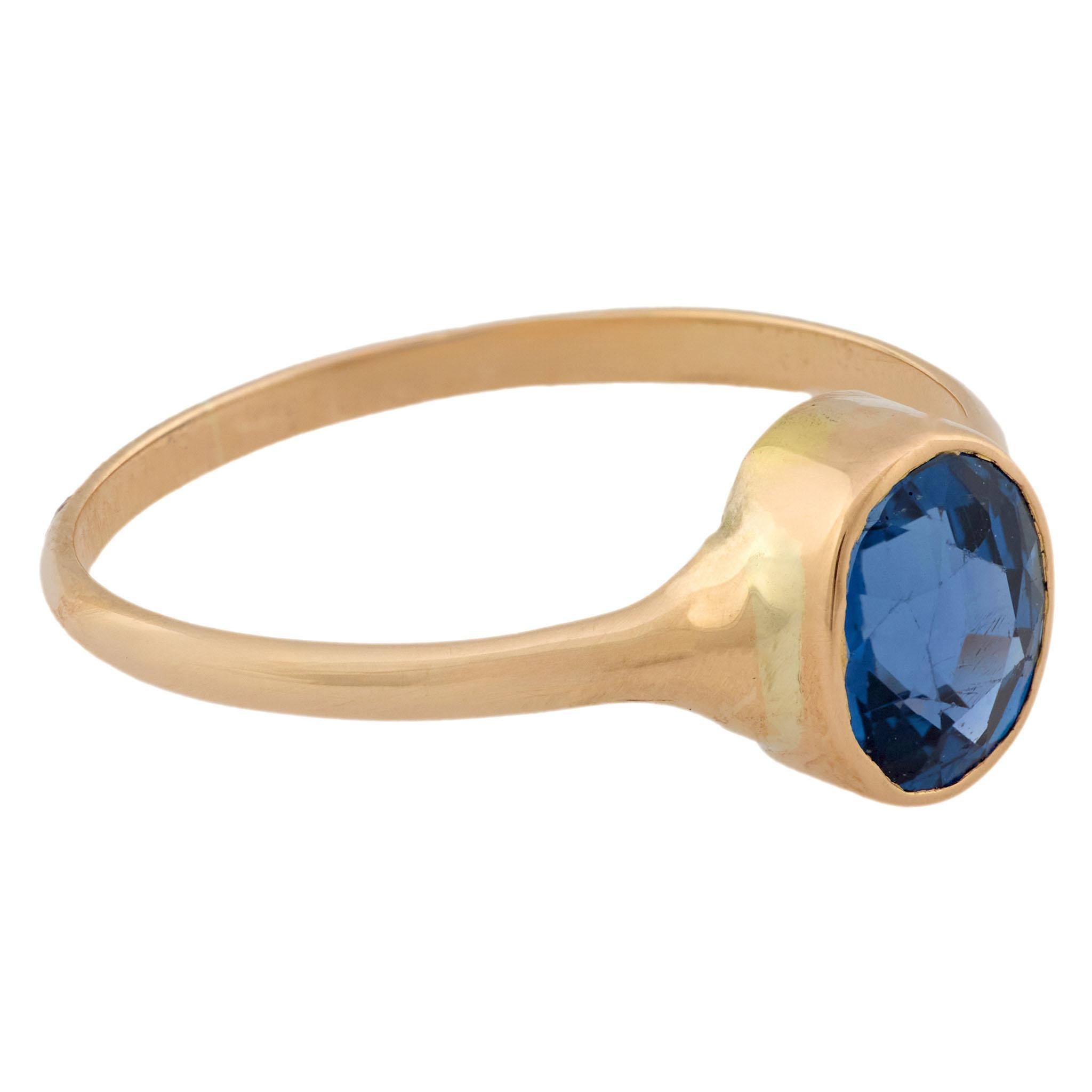 Viktorianischer 14k GIA Saphir Solitär Ring (Ovalschliff) im Angebot