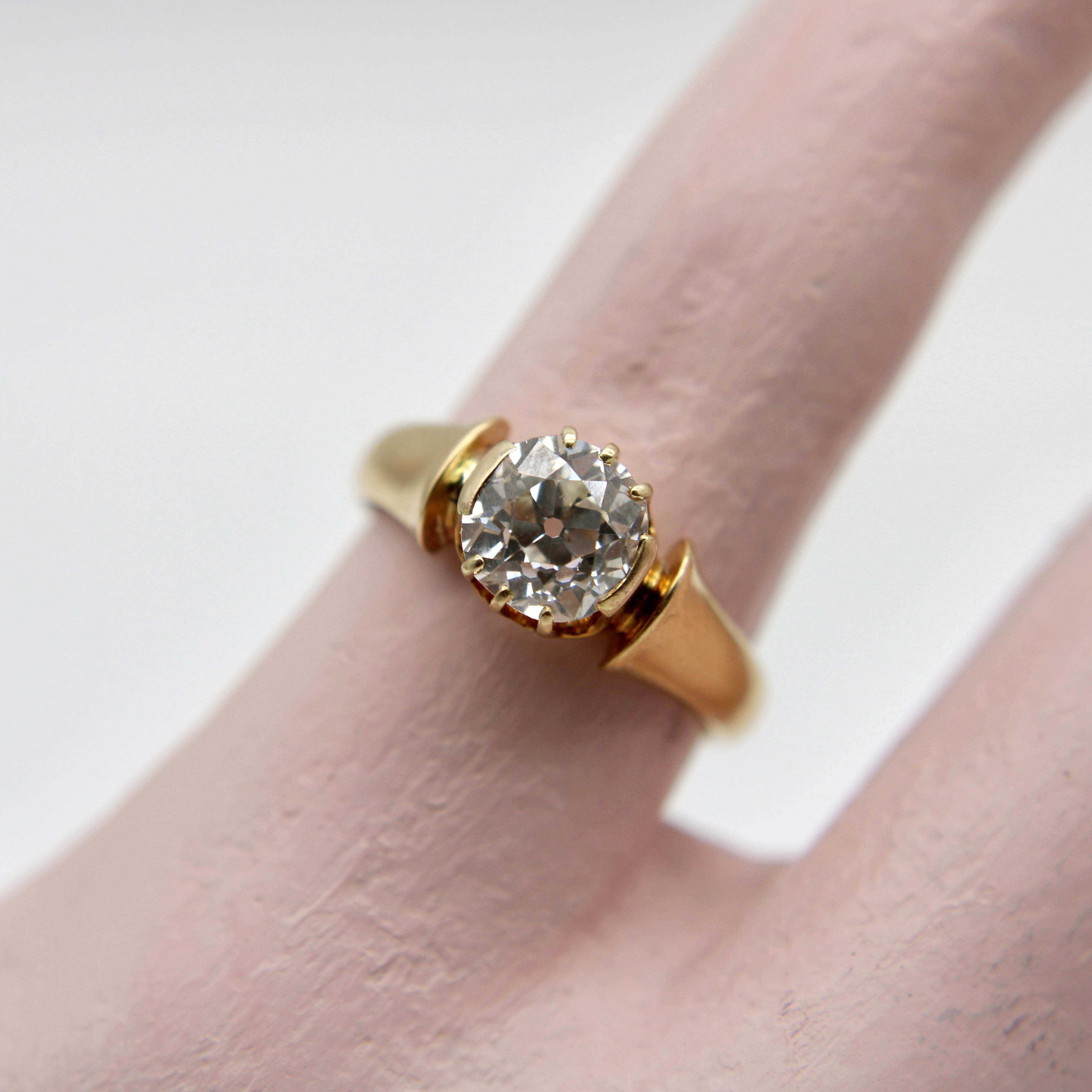 Victorian 14K Gold 1 Carat Old Mine Cut Engagement Ring 2