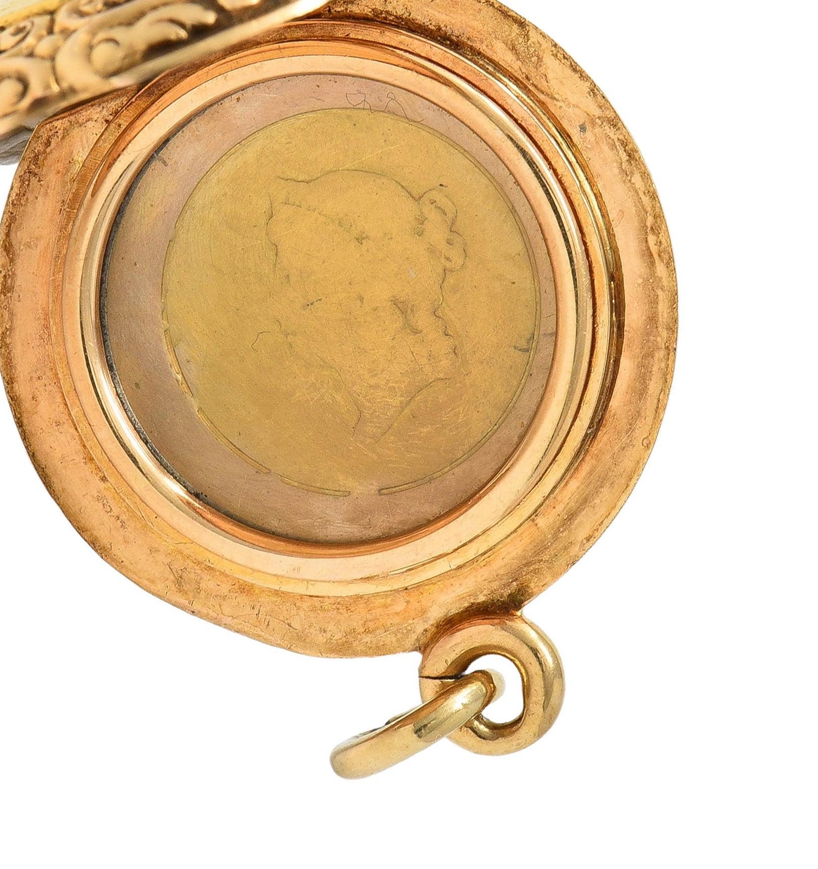 Victorian 14K Gold 1853 US Liberty Dollar Coin Antique Celtic Locket Pendant 6