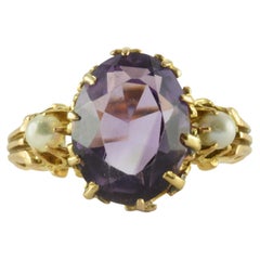 Victorian 14K Gold Amethyst Seed Pearl Ring