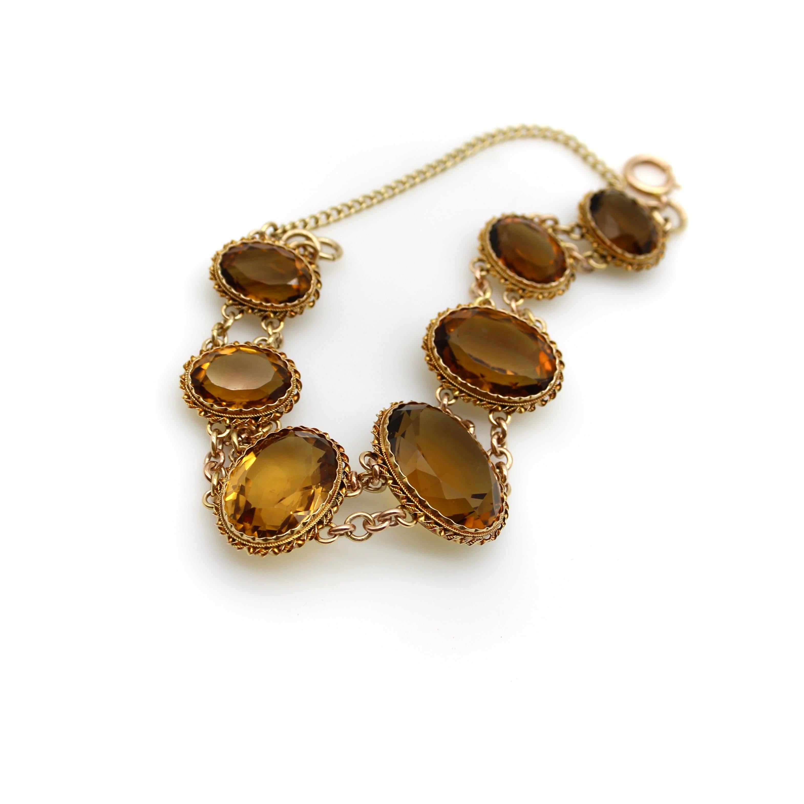 Viktorianisches Armband aus 14 Karat Gold und Citrin mit Edelsteinen  (Ovalschliff) im Angebot