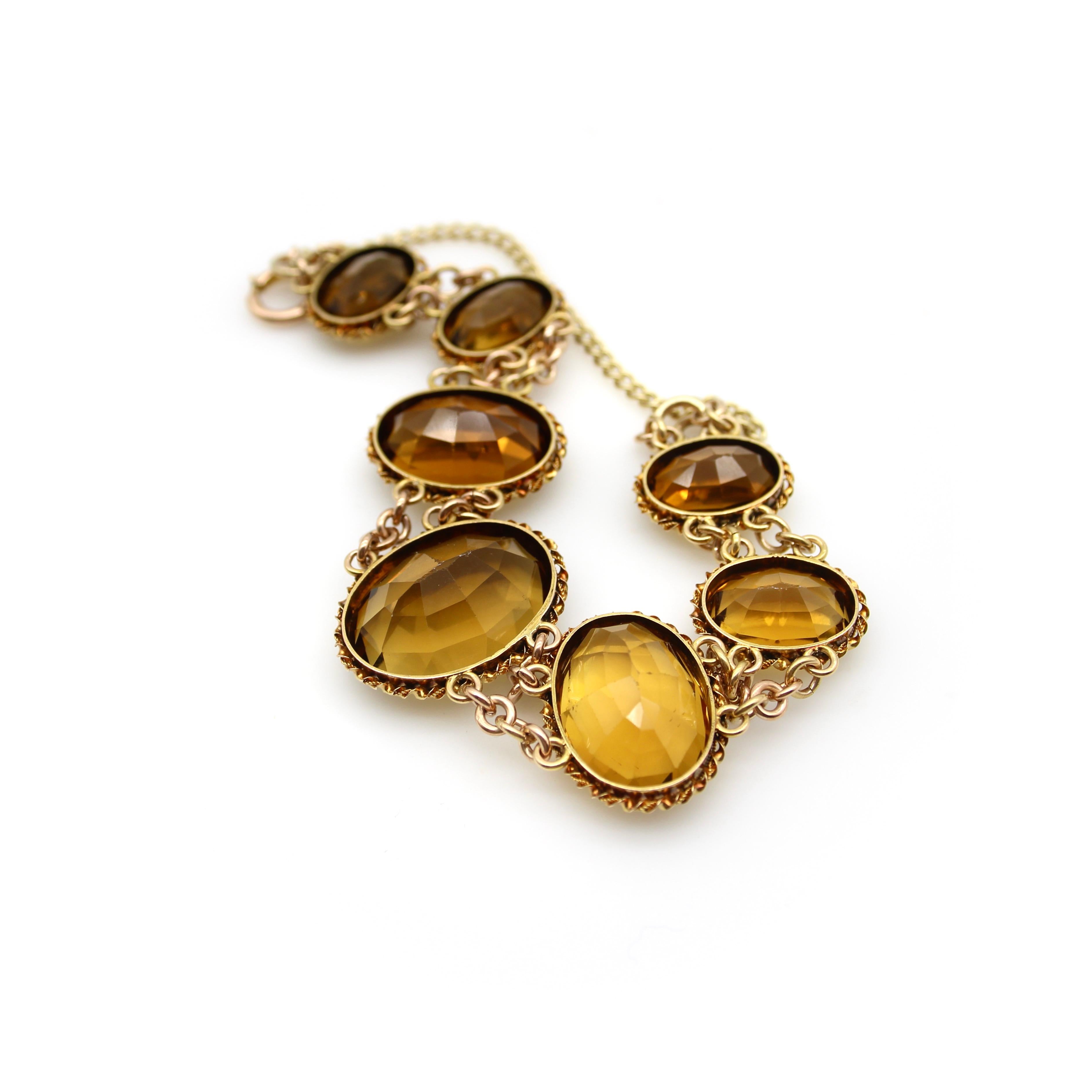 Women's or Men's Victorian 14K Gold and Citrine Gemstone Bracelet  For Sale