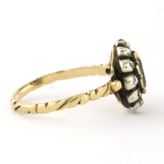 Anello vittoriano in oro e argento 14k con zaffiro e diamanti taglio rosa