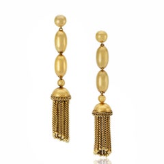 Victorian 14K Gold Bead and Fringe Tassel Earrings
