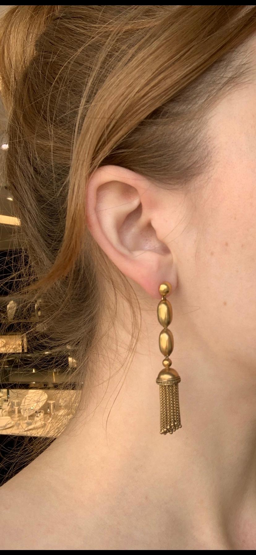 Women's Victorian 14K Gold Bead and Fringe Tassel Earrings