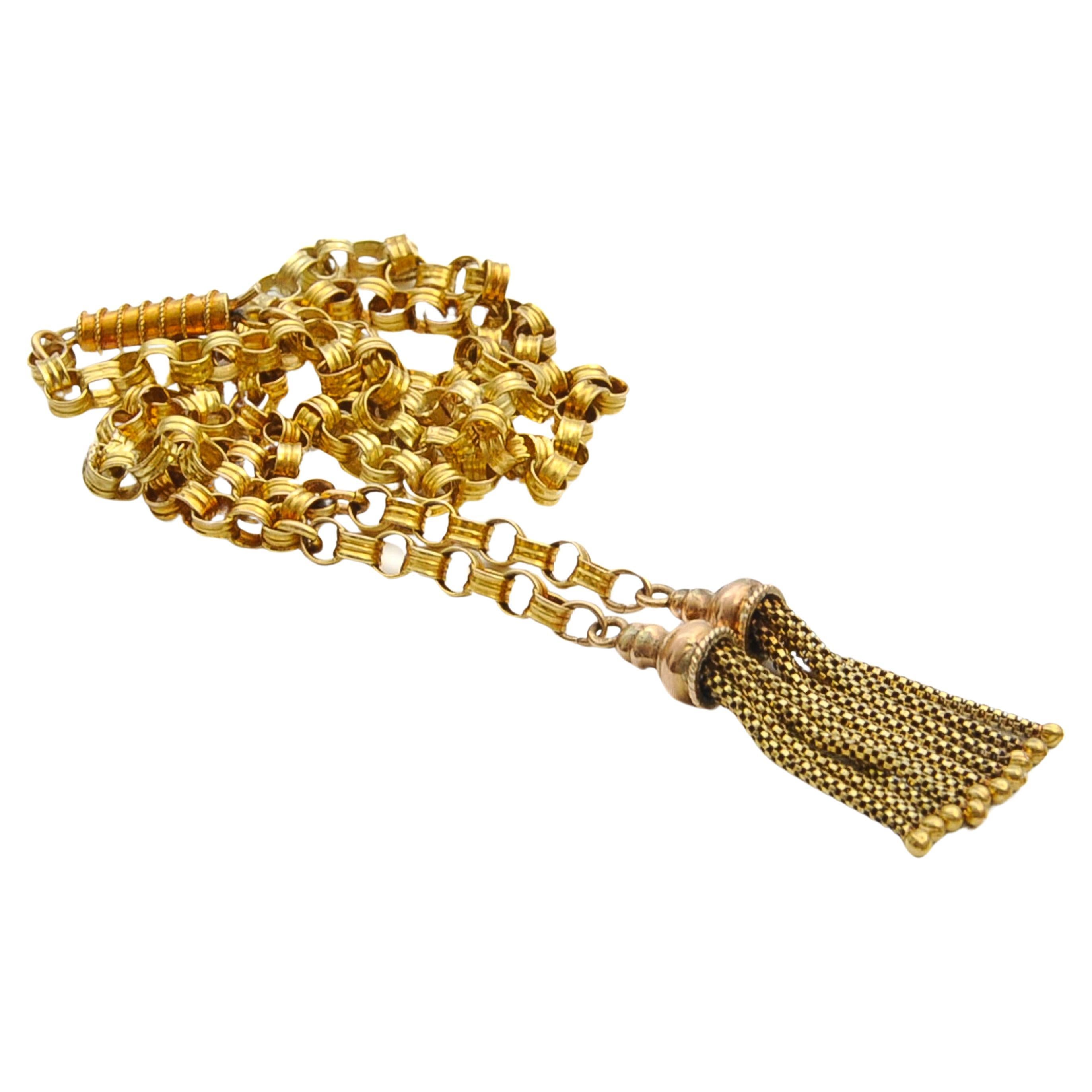 Antique Victorian 14K Gold Belcher Tassel Chain Necklace In Good Condition For Sale In Rotterdam, NL