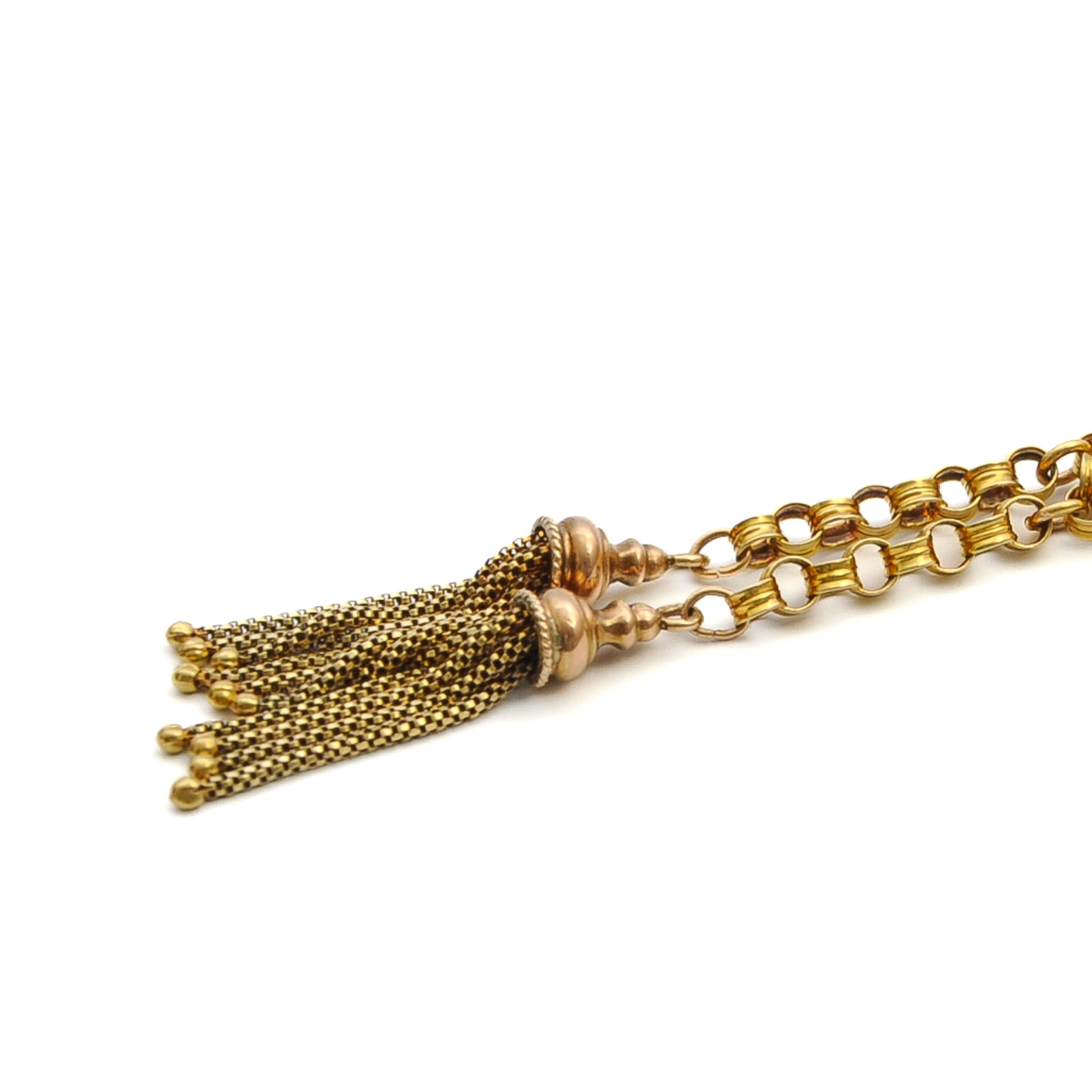 Women's Antique Victorian 14K Gold Belcher Tassel Chain Necklace For Sale