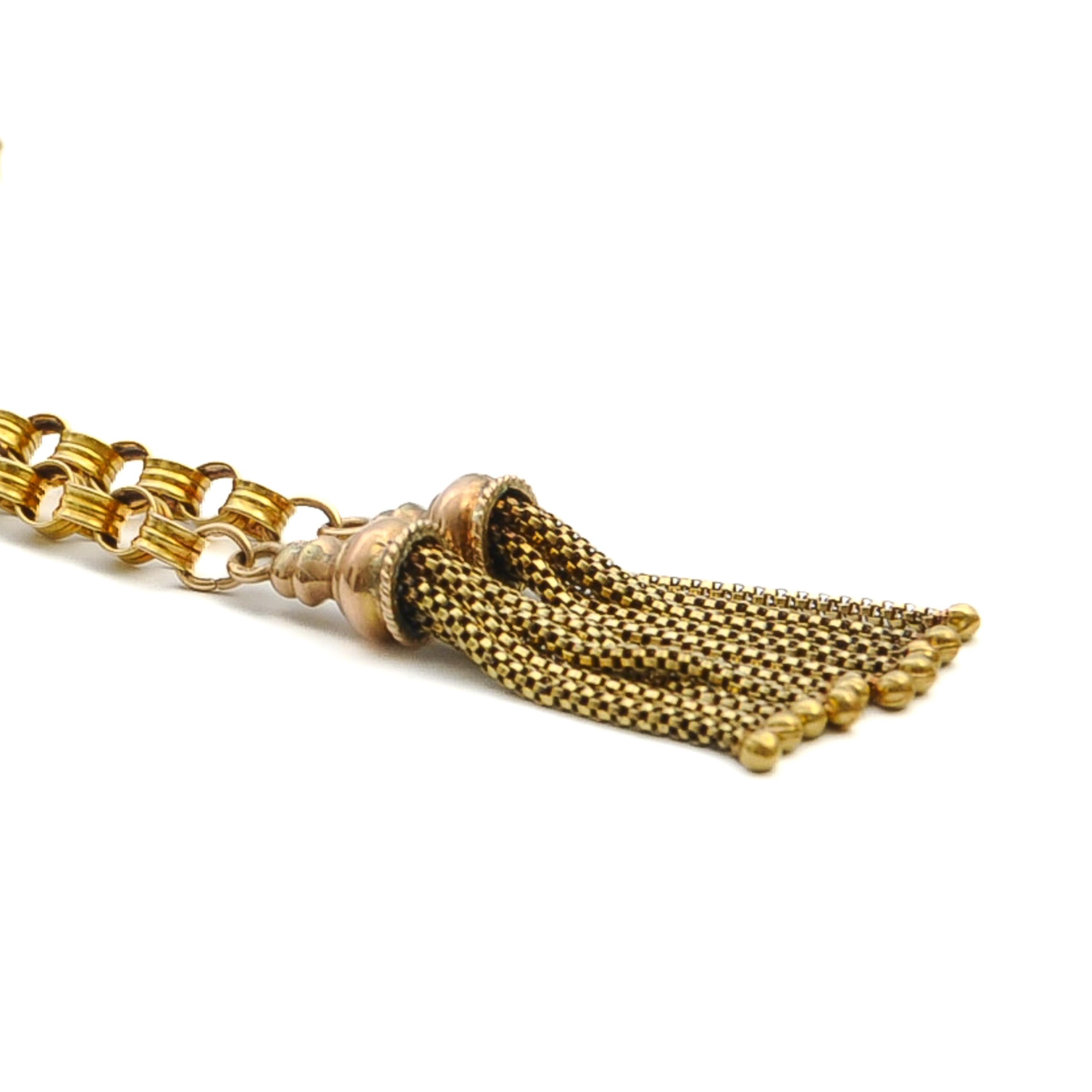 Antique Victorian 14K Gold Belcher Tassel Chain Necklace For Sale 1