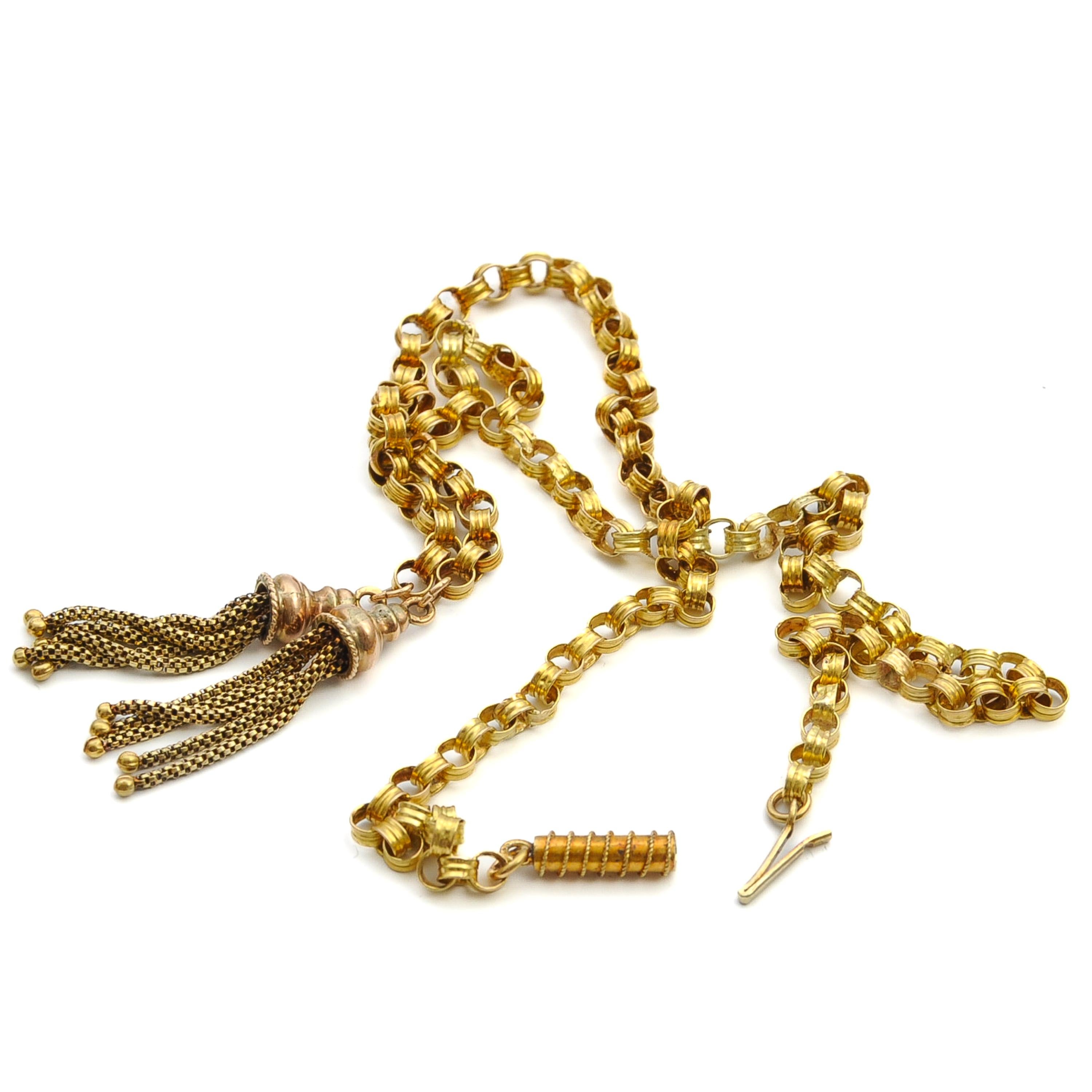 Antique Victorian 14K Gold Belcher Tassel Chain Necklace For Sale 3