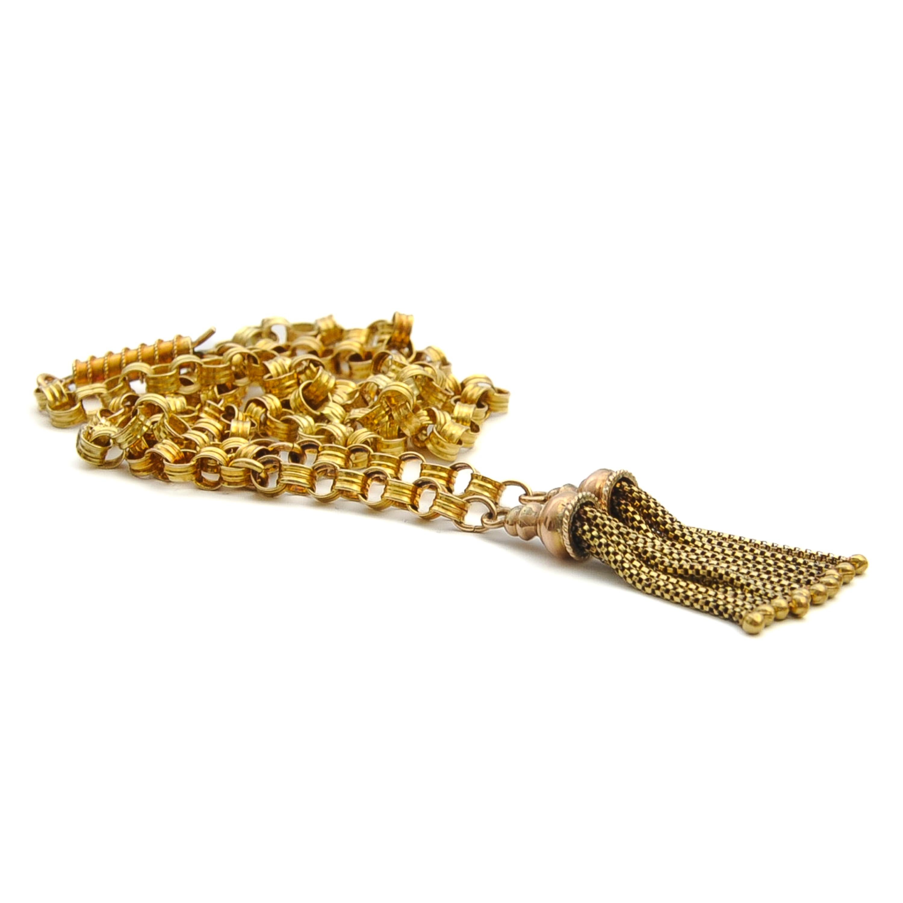 Antique Victorian 14K Gold Belcher Tassel Chain Necklace For Sale 4