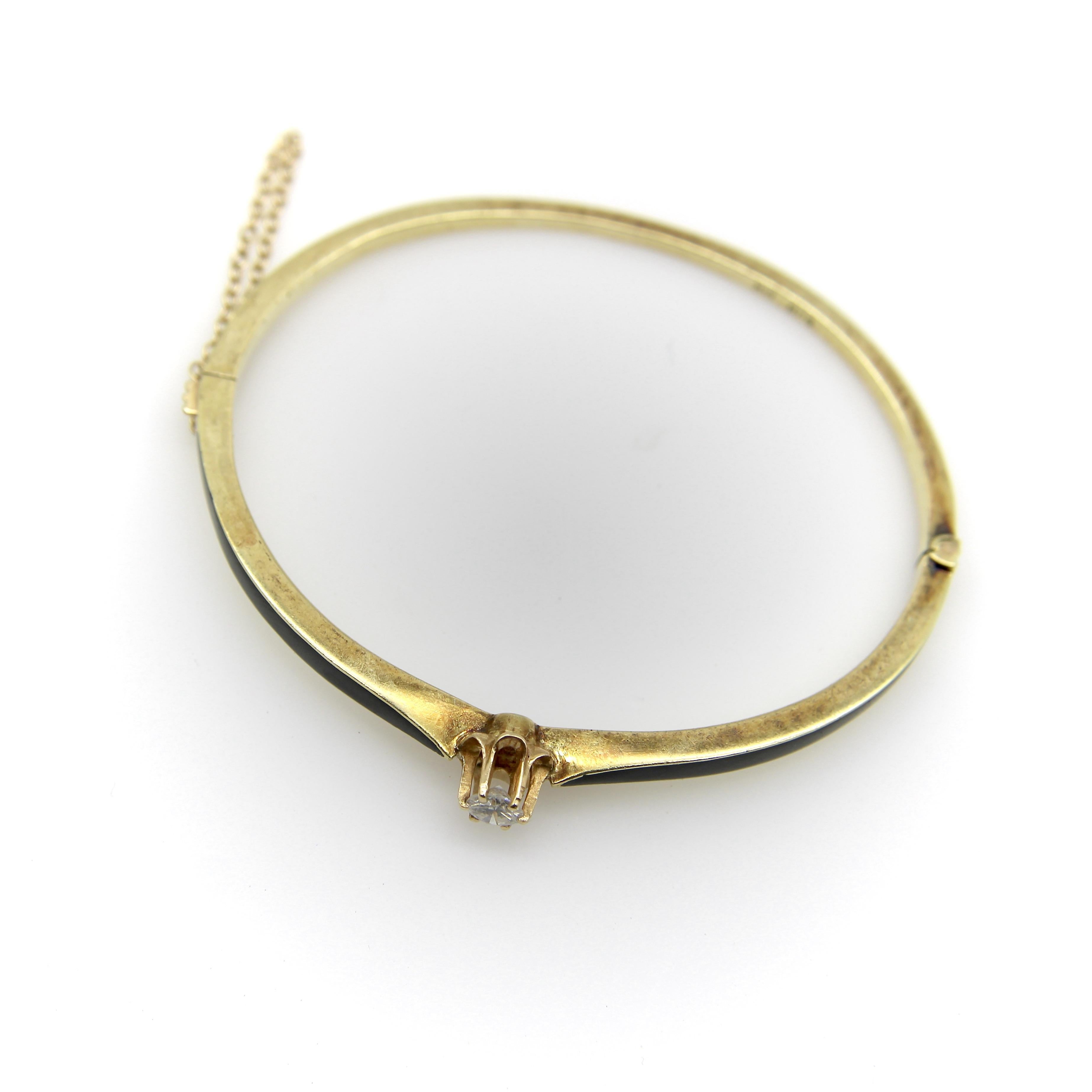 Brilliant Cut Victorian 14K Gold Black Enamel and Diamond Bracelet For Sale