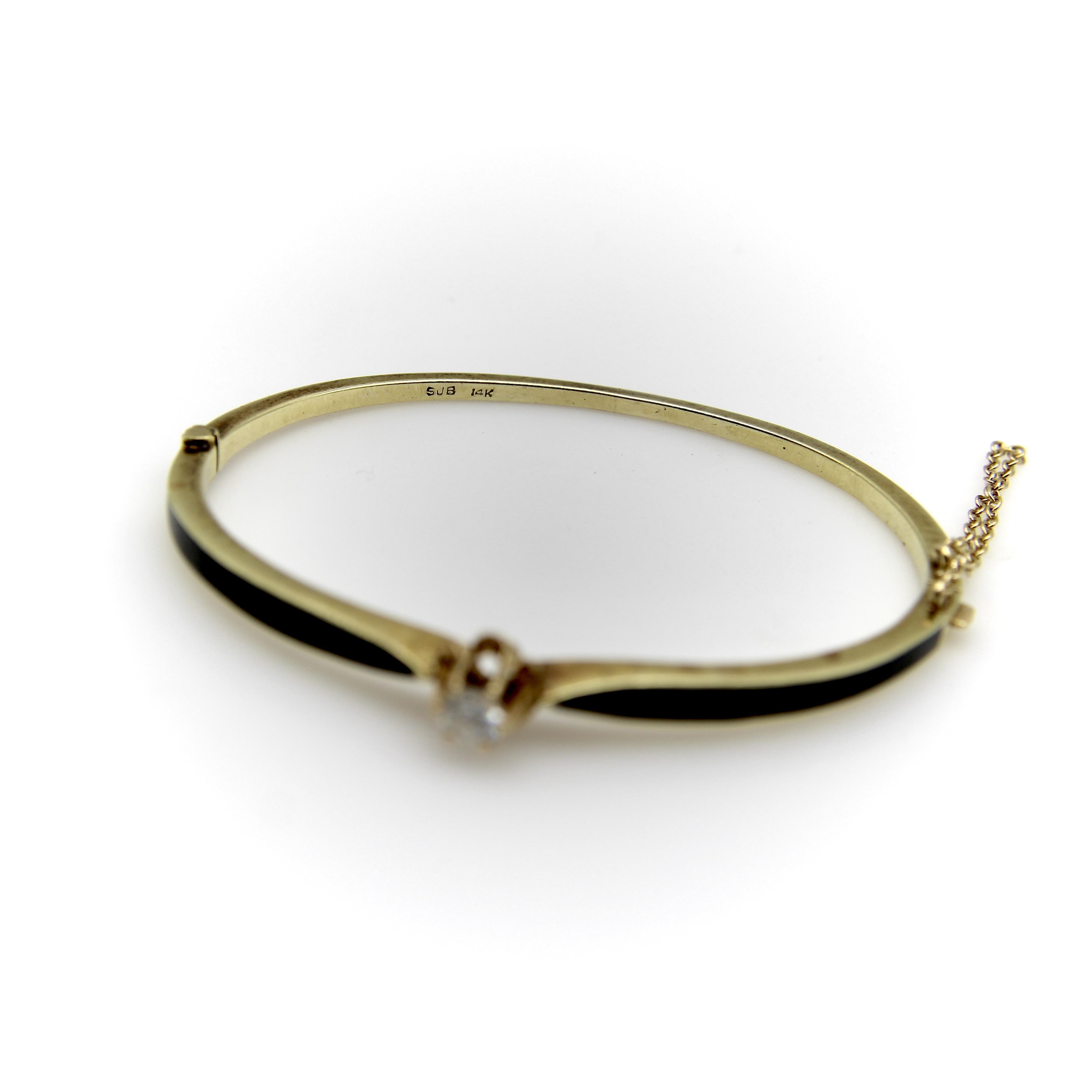 Victorian 14K Gold Black Enamel and Diamond Bracelet In Good Condition For Sale In Venice, CA