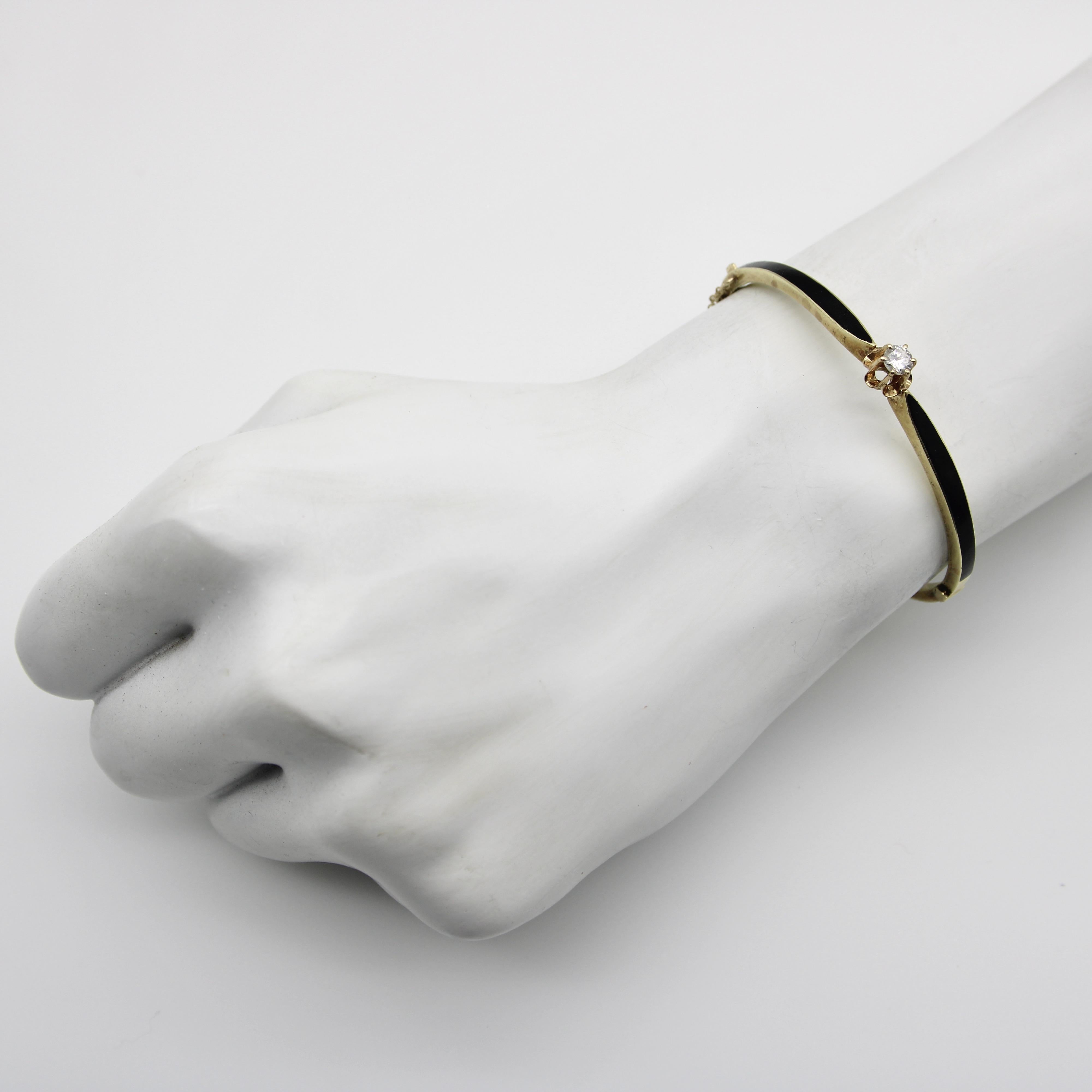 Victorian 14K Gold Black Enamel and Diamond Bracelet For Sale 3
