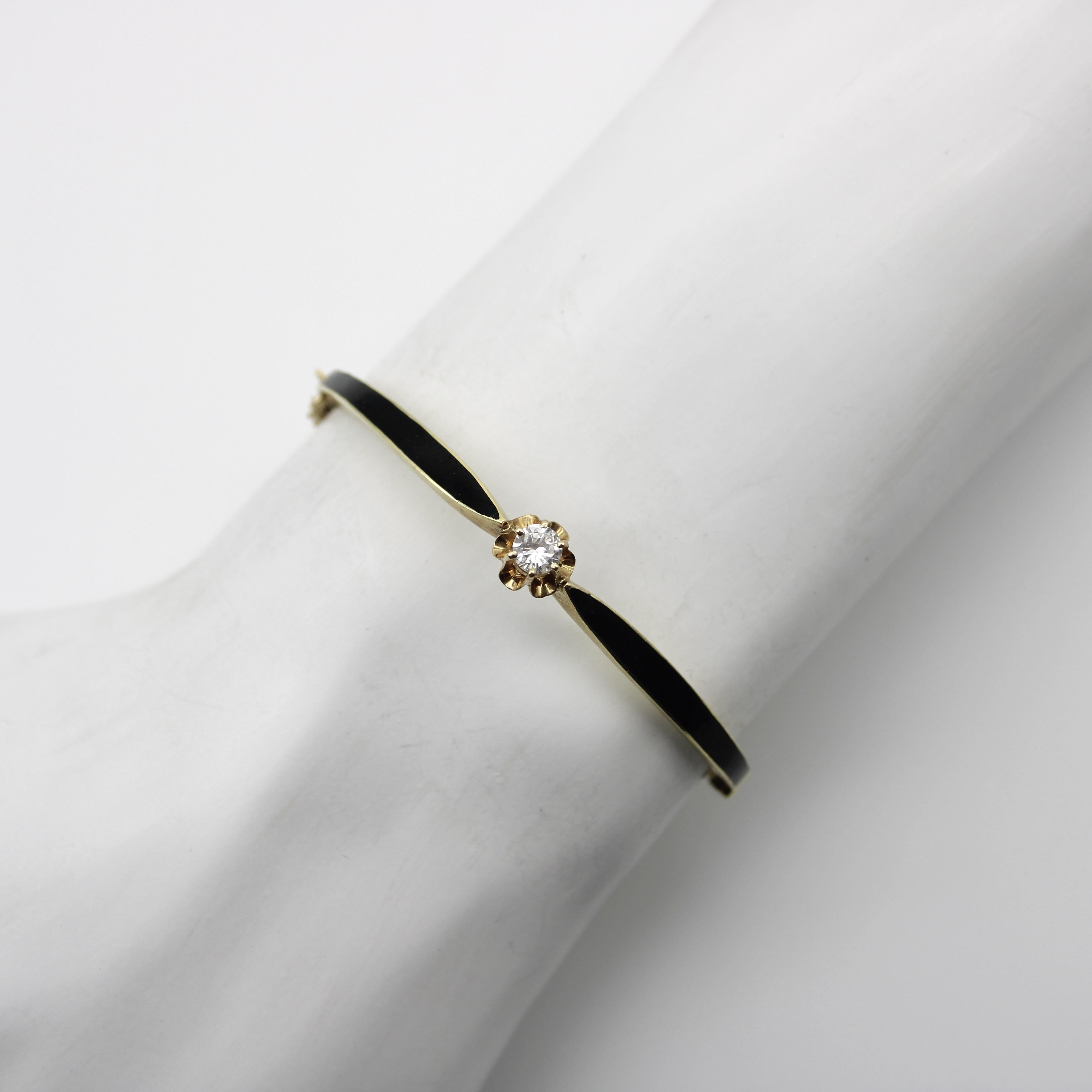 Victorian 14K Gold Black Enamel and Diamond Bracelet For Sale 4
