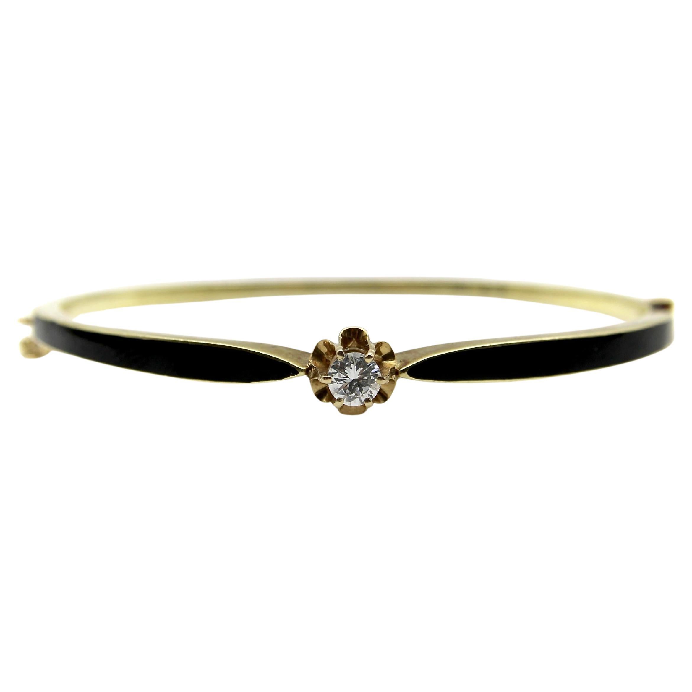 Pulsera victoriana de oro de 14 quilates con esmalte negro y diamantes
