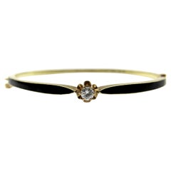 Antique Victorian 14K Gold Black Enamel and Diamond Bracelet