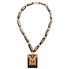 Victorian 14K Gold Black Onyx Pearl Locket Necklace 20 Inches Circa 1870