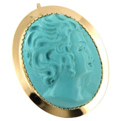 Victorian 14k gold brooch/pendant and turquoise cut in a woman's head 20.6 gram