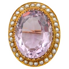 Victorian 14K Gold Brooch with Amethyst & Seed Pearls, Circa 1900