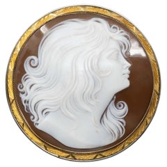 Victorian 14k Gold Carved Cameo Brooch Pendant