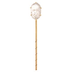 Victorian 14K Gold & Carved Moonstone Dionysius Head Stickpin